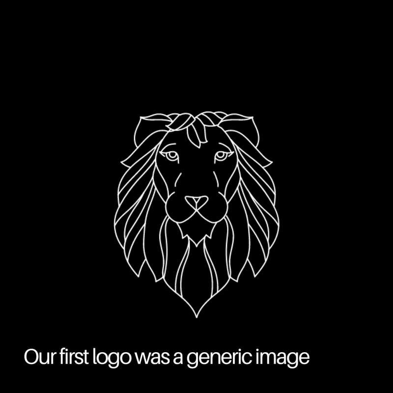 The first ROCKJAW logo, a line drawing of a lion's head on black